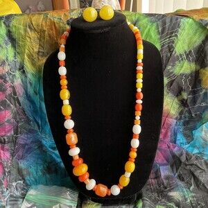 Summer Beaded Necklace & Earrings Set – 28" Multicolor Jewelry